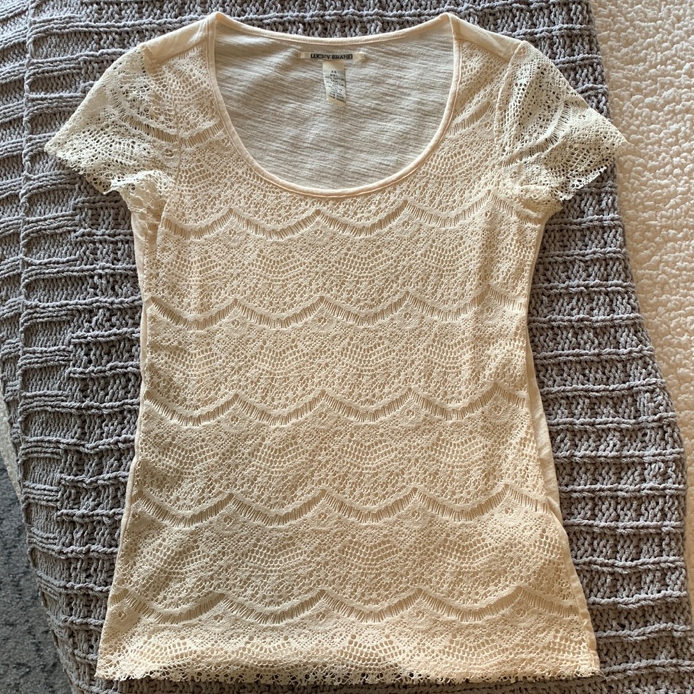 Womens Lucky brand cream lace shirt- size XS